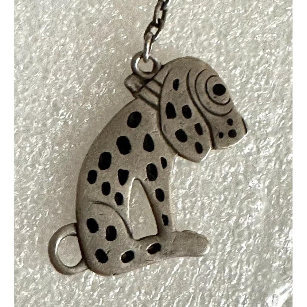 Antique Dismal Desmond Dalmatian Dog & Horseshoe Sterling Silver Keychain Fob - Picture 3 of 5